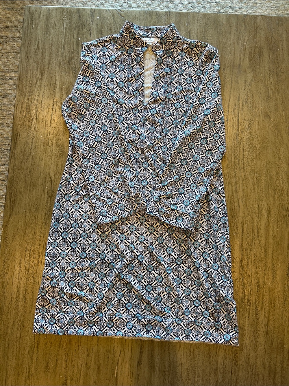 Jude Connally Blue and Black Printed Long Sleeve Shirt Dress